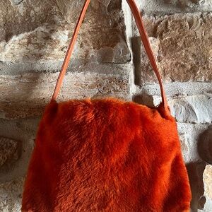 Frenchy of California Vibrant Orange Faux Fur Shoulder Bag